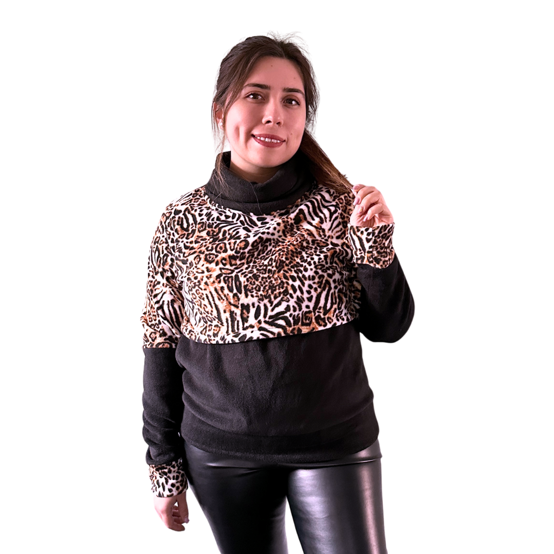 Poleron de Lactancia Animal Print Cafe Polar