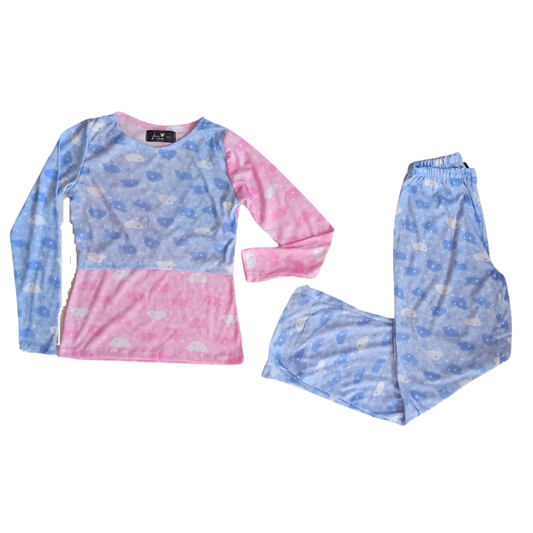 Pijama de Lactancia Nubes Bicolor celeste/rosa